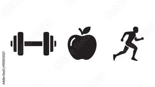 Vector Illustration Of Fitness Icons With Dumbbell, Apple, And Runner For Healthy Lifestyle And Wellness Concept Medical Health Isolated On Transparent Background