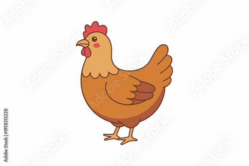 Cute cartoon chicken standing in a simple profile view, a friendly poultry farm bird illustration in a flat vector style, isolated on a white background for educational projects or agriculture brandin