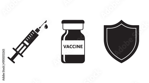 Vaccine Bottle With Syringe And Shield Vector Illustration For Healthcare And Immunization Concept Medical Health Isolated On Transparent Background