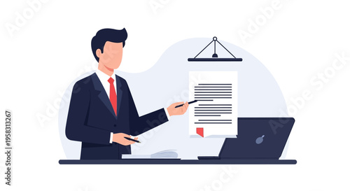 Businessman pointing at contract document on screen.