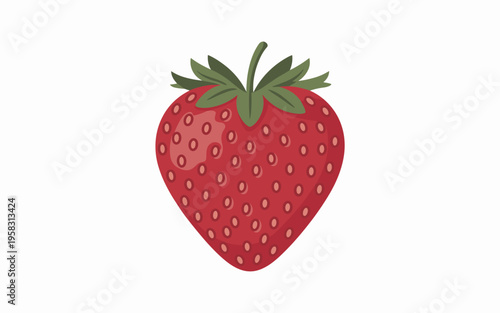 A vibrant fresh red strawberry fruit illustration featuring detailed green sepals isolated on a pure white background for organic food branding, healthy nutrition websites, cooking recipes and sweet d