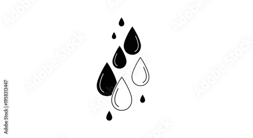 Abstract Black and White Rain Drops Falling Isolated on White Background