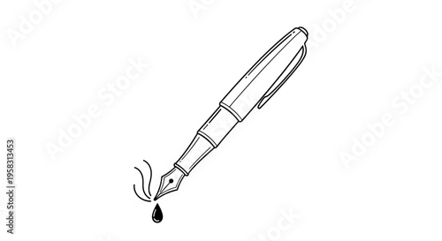Fountain Pen Drawing Ink Drop Line Art