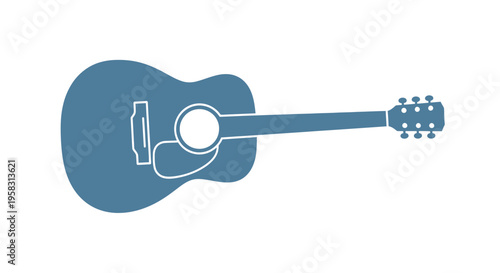 Acoustic Guitar Icon Silhouette, Blue Musical Instrument Illustration