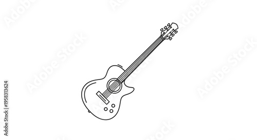 Acoustic Guitar Outline Drawing, Simple Musical Instrument Icon
