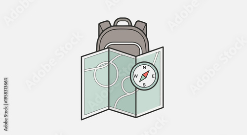 Backpack, Map, and Compass for Adventure and Travel