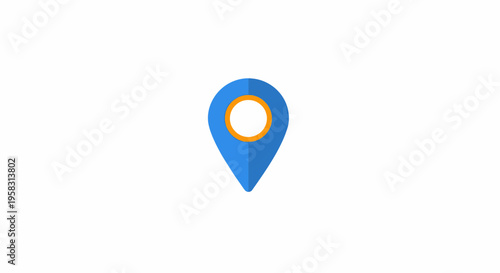 Blue map pin icon with orange circle on white background, location marker symbol