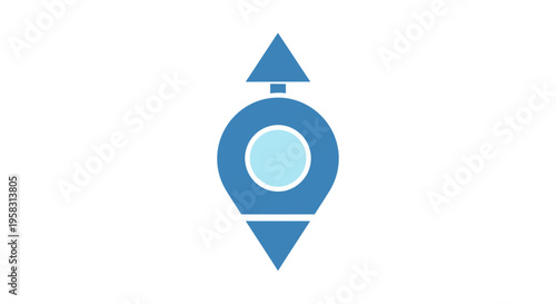 Blue map pin icon with upward arrow, navigation and location concept