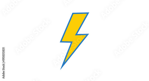 Bright yellow lightning bolt icon with blue outline on white background