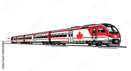 Canadian Passenger Train with Maple Leaf Logo, Modern Transportation