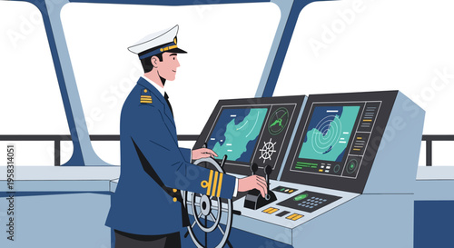 Captain Steering Ship Navigation System Control.