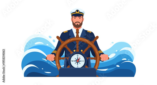 Captain Steering Ship Wheel Nautical Navigation Compass.