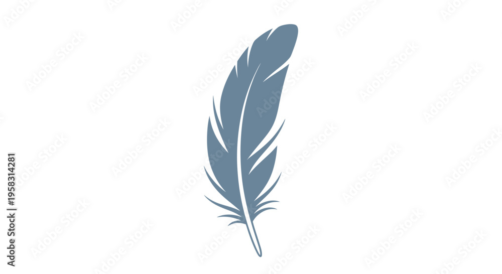Fototapeta premium Elegant Blue Feather Isolated on White Background, Delicate and Light