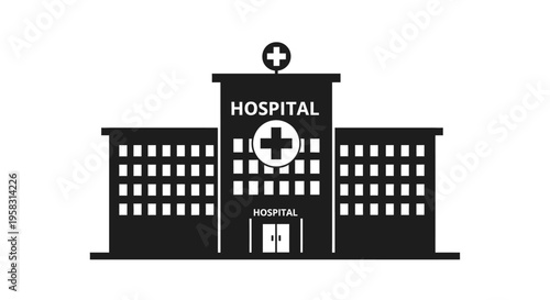 Modern Hospital Building Icon, Medical Healthcare Symbol, Clinic Facade, Emergency Service