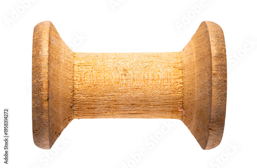 empty wooden sewing spool on white isolated background