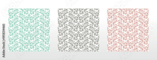 Wallpapers in the style of Baroque.. Set of colored floral ornaments. Seamless vector backgrounds Graphic patterns for fabric, wallpaper, packaging. Ornate Damask flower illustration