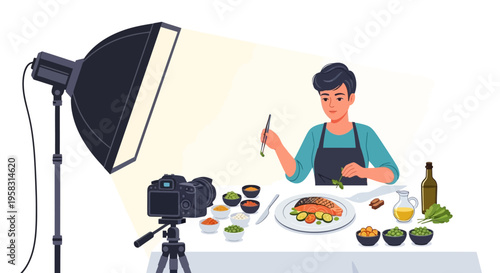 Chef preparing food for photography session.