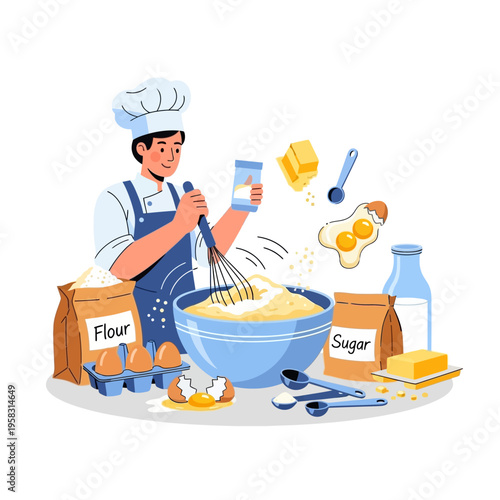 Chef preparing ingredients for baking a delicious cake.