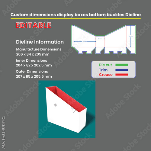 Custom Dieline for Foldable Display Box with Dimensions and Instructions box template packaging design