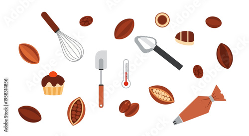 Chocolate Making Tools and Ingredients Collection.