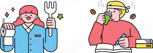 Contrasting daily routines of a school cafeteria worker and a student