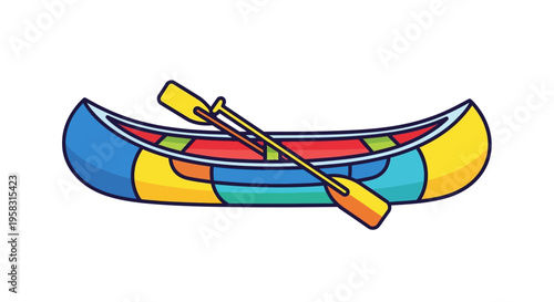 Colorful Canoe with Paddle Illustration.