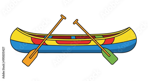 Colorful Canoe with Paddles Illustration.