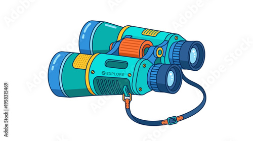 Colorful Cartoon Binoculars With Strap Isolated On White.