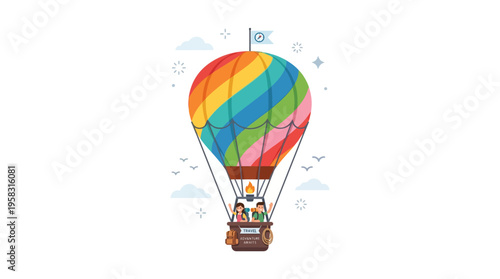 Colorful Hot Air Balloon Carrying Passengers on an Adventure.