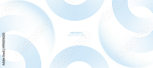 Abstract white background with blue dot circle rings. blue circle lines pattern. Futuristic technology concept. Suit for cover, poster, banner, brochure, header, website