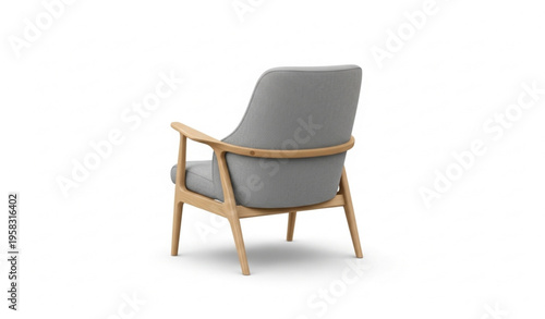 Modern armchair back view with light wood frame and grey upholstery realistic furniture vector isolated on white