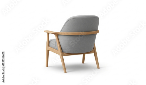 Modern armchair back view with light wood frame and grey upholstery realistic furniture vector isolated on white