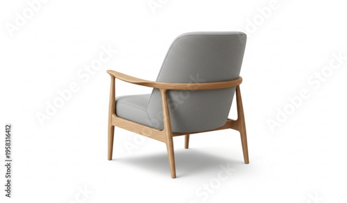 Modern armchair back view with light wood frame and grey upholstery realistic furniture vector isolated on white