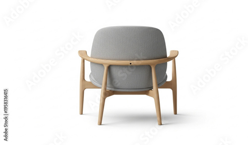 Modern armchair back view with light wood frame and grey upholstery realistic furniture vector isolated on white