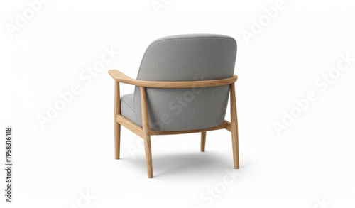 Modern armchair back view with light wood frame and grey upholstery realistic furniture vector isolated on white