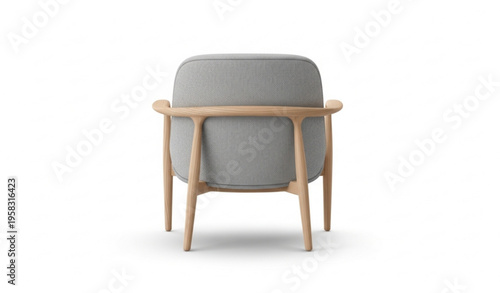 Modern armchair back view with light wood frame and grey upholstery realistic furniture vector isolated on white