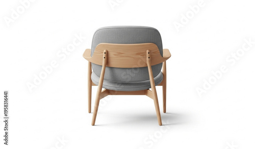Modern armchair back view with light wood frame and grey upholstery realistic furniture vector isolated on white