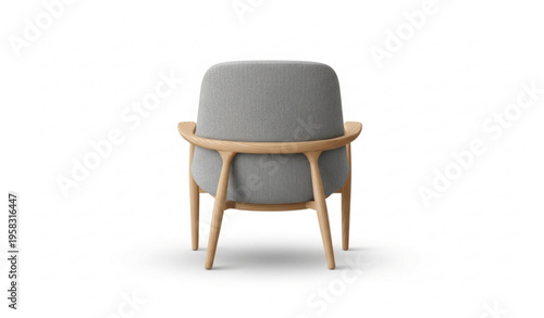 Modern armchair back view with light wood frame and grey upholstery realistic furniture vector isolated on white