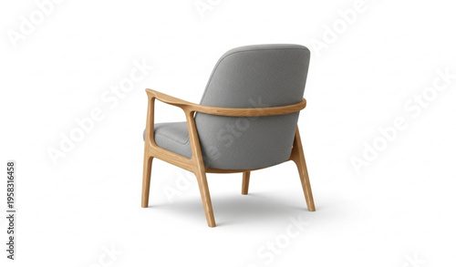 Modern armchair back view with light wood frame and grey upholstery realistic furniture vector isolated on white