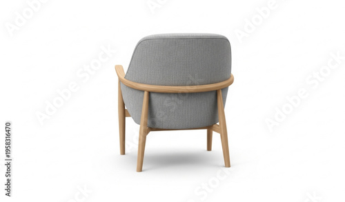 Modern armchair back view with light wood frame and grey upholstery realistic furniture vector isolated on white