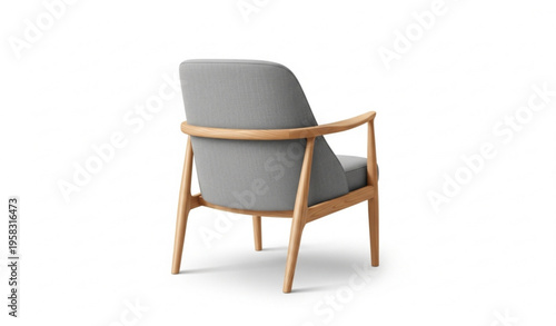 Modern armchair back view with light wood frame and grey upholstery realistic furniture vector isolated on white