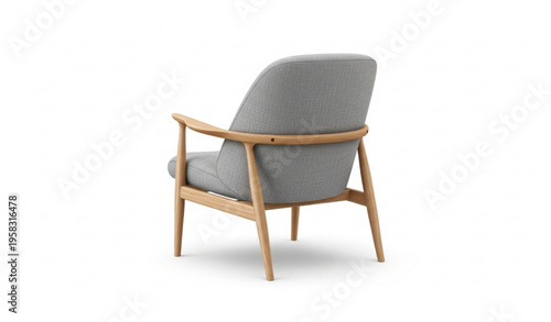 Modern armchair back view with light wood frame and grey upholstery realistic furniture vector isolated on white