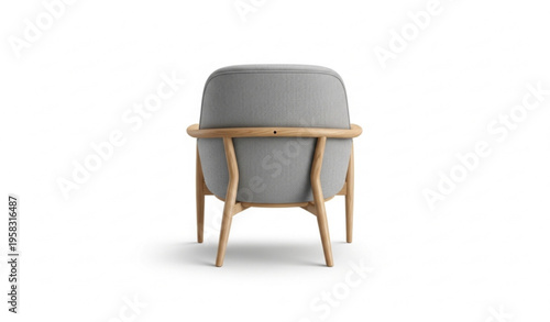 Modern armchair back view with light wood frame and grey upholstery realistic furniture vector isolated on white