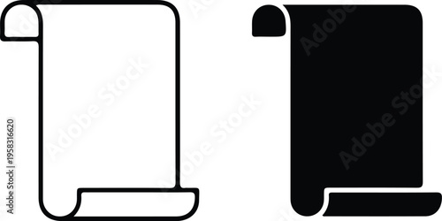 paper scroll black black line icon set vector illustration 