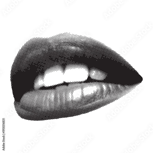 Close up of glossy lips with teeth showing