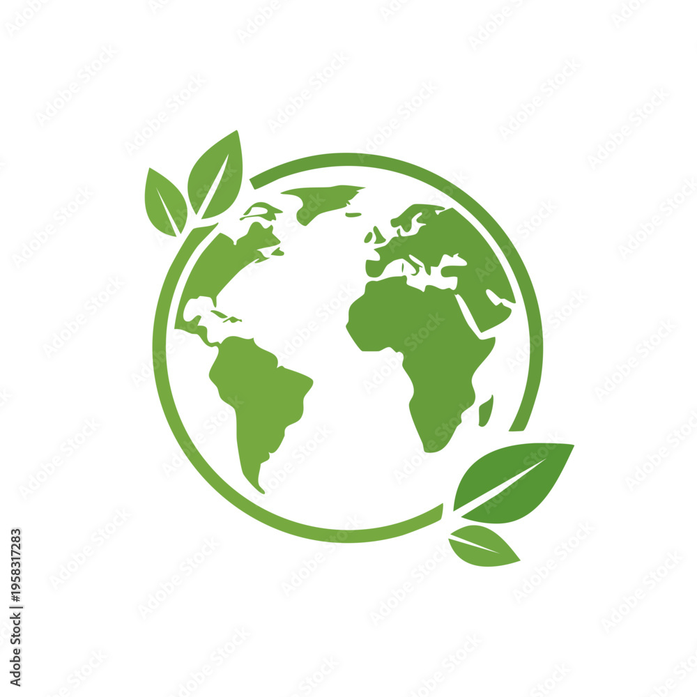 Fototapeta premium Green Earth Globe with Leaves Symbolizing Nature and Sustainability