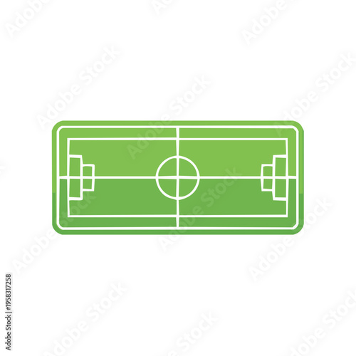 Stylized soccer field illustration with clear markings and goal boxes