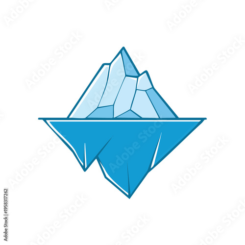 Stylized illustration of a blue iceberg with visible underwater mass