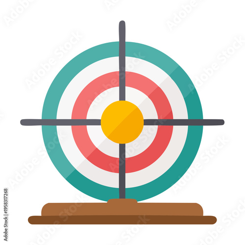 Target bullseye with aiming crosshairs and round base flat icon