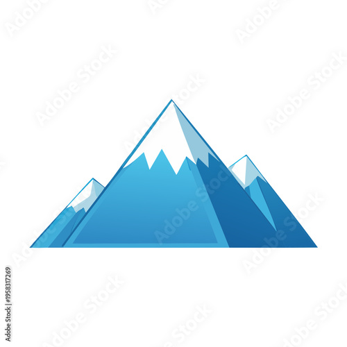 Abstract Geometric Blue Snow Capped Mountain Range Illustration Minimalist Style